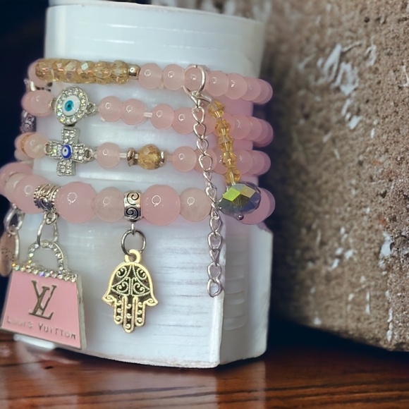 Pink LV Crystal Namaste Charmed bracelets Set - Picture 5 of 7